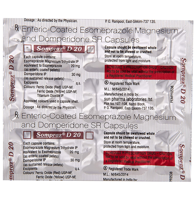 Sompraz D 20 Capsule SR Domperidone 30mg + Esomeprazole 20mg