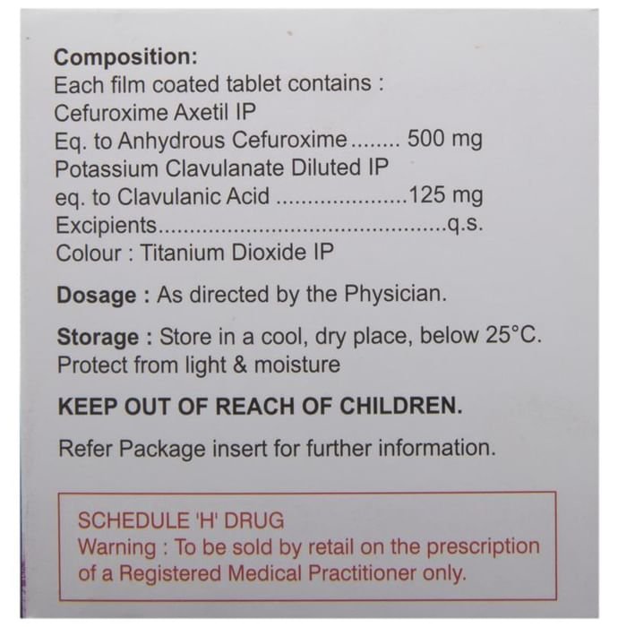 Augxetil CV 500 Tablet Cefuroxime 500mg + Clavulanic Acid 125mg