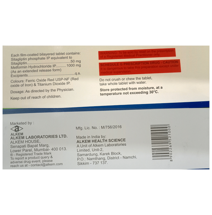 Alsita-M 50 Forte Tablet ER Sitagliptin 50mg + Metformin 1000mg