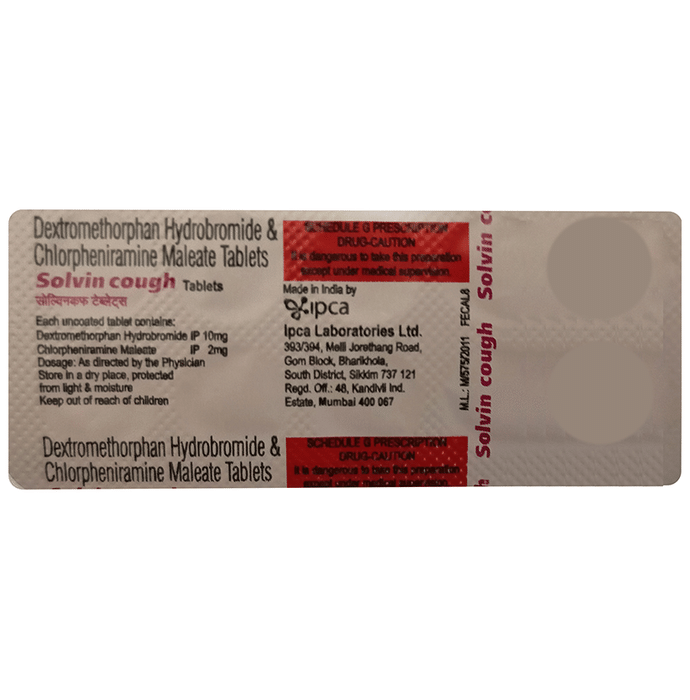 Solvin Cough Tablet Chlorpheniramine Maleate 2mg + Dextromethorphan Hydrobromide 10mg