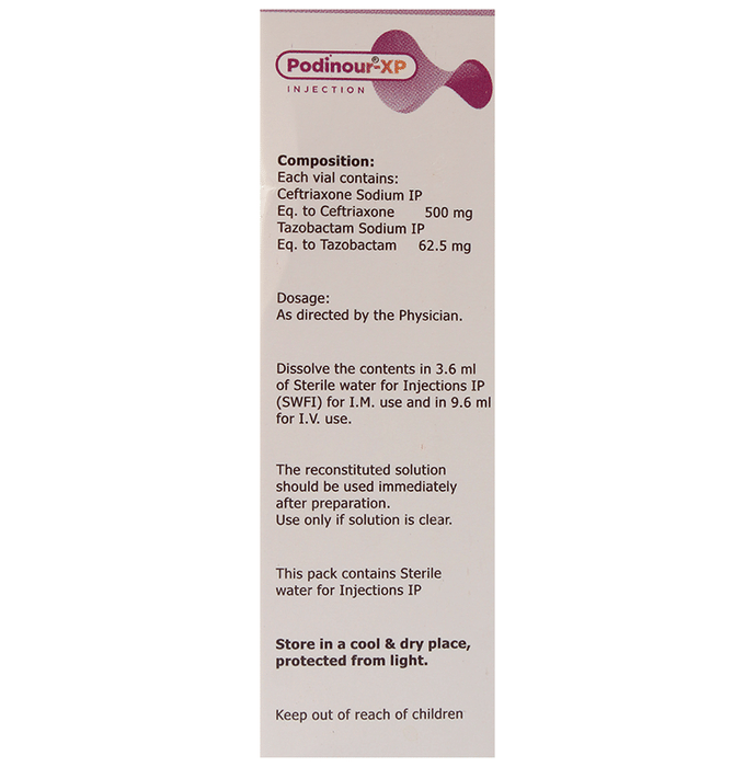 Podinour-XP 562.5mg Injection Ceftriaxone 500mg + Tazobactum 62.5mg