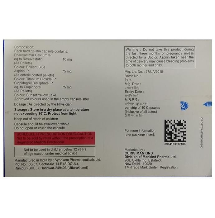 Statpure Gold 10 Capsule Aspirin 75mg + Rosuvastatin 10mg + Clopidogrel 75mg