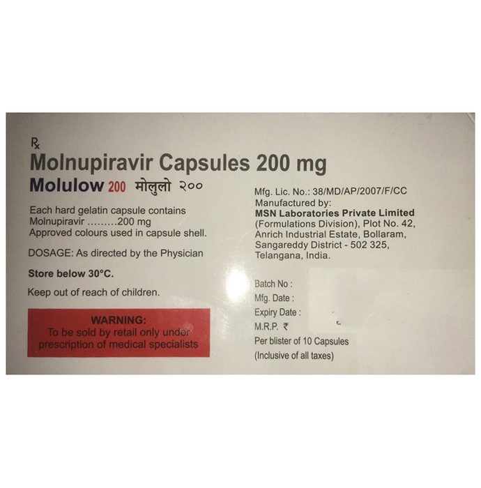 Molulow 200mg Capsule Molnupiravir 200mg