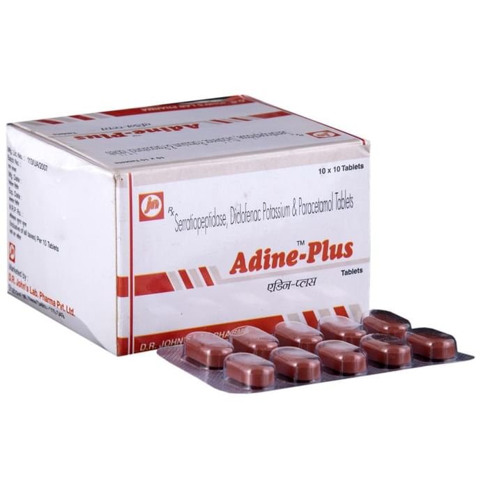 Adine-Plus Tablet Diclofenac 50mg + Paracetamol 325mg + Serratiopeptidase 10mg