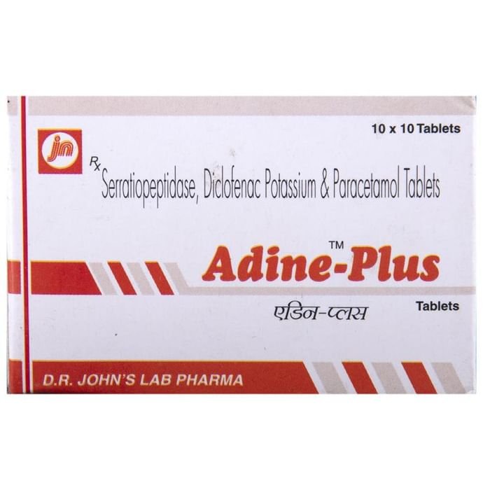 Adine-Plus Tablet Diclofenac 50mg + Paracetamol 325mg + Serratiopeptidase 10mg