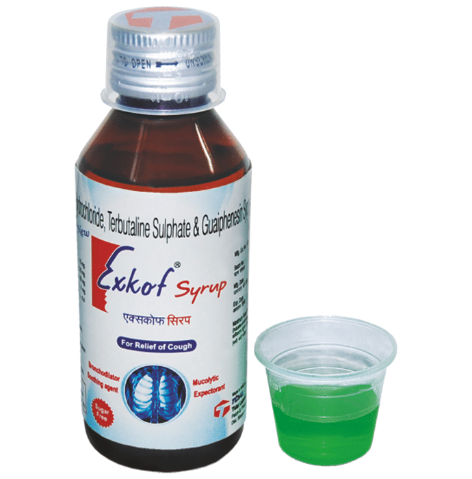 Exkof Syrup Sugar Free    Ambroxol 15mg/5ml + Guaifenesin 50mg/5ml + Menthol 1mg/5ml + Terbutaline 1