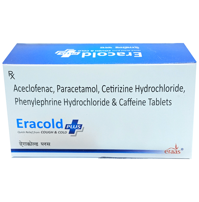 Eracold Plus Tablet    Aceclofenac 100mg + Paracetamol 325mg + Cetirizine 10mg + Phenylephrine 5mg +