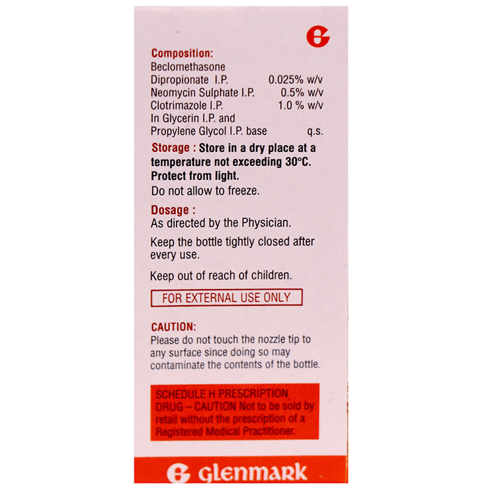 Candibiotic Plus Ear Drop    Beclometasone 0.025% w/v + Neomycin 0.5% w/v + Clotrimazole 1% w/v