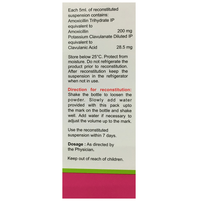 Clavam BID Dry Syrup    Amoxycillin 200mg/5ml + Clavulanic Acid 28.5mg/5ml