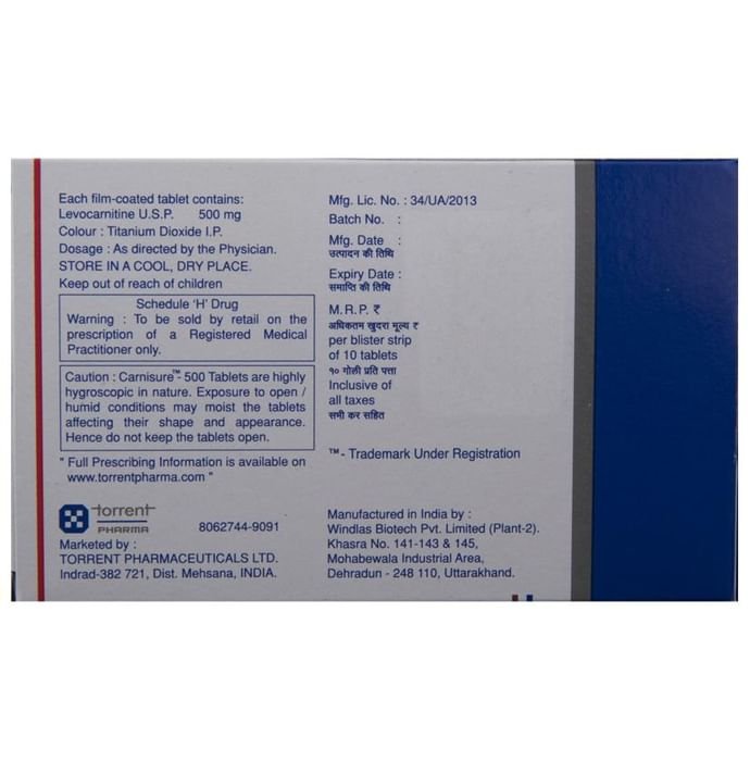 Carnisure 500 Tablet    Levo-carnitine 500mg