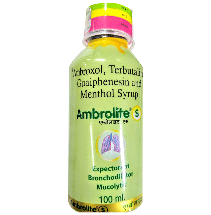 Ambrolite-S Expectorant Ambroxol 30mg + Guaifenesin 50mg + Menthol 0.5mg + Terbutaline 1.25mg