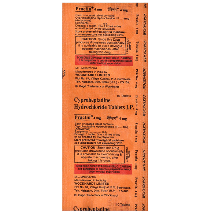 Practin 4mg Tablet    Cyproheptadine 4mg