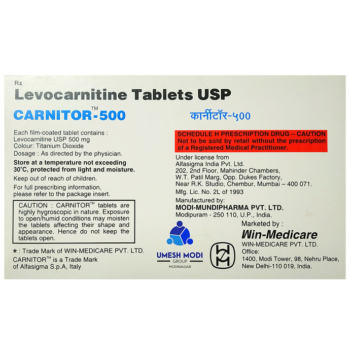 Carnitor 500 Tablet    Levo-carnitine 500mg