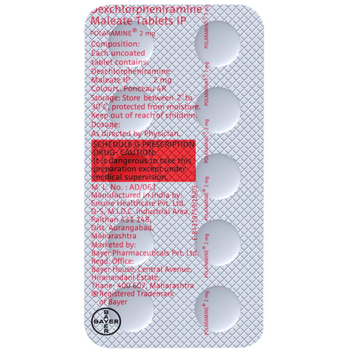 Polaramine 2mg Tablet    Dexchlorpheniramine 2mg