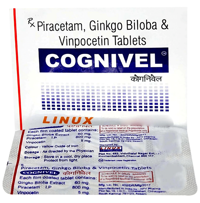 Cognivel Tablet    Ginkgo Biloba 60mg + Piracetam 800mg + Vinpocetine 5mg