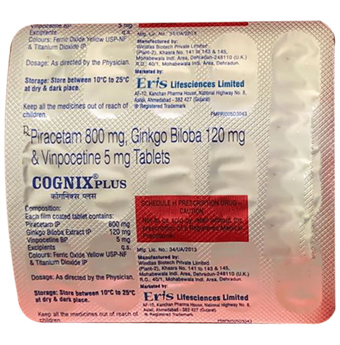 Cognix Plus Tablet    Ginkgo Biloba 120mg + Piracetam 800mg + Vinpocetine 5mg