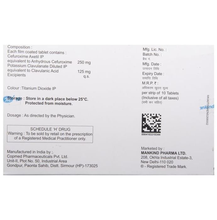 Cefakind-CV 250 Tablet    Cefuroxime 250mg + Clavulanic Acid 125mg