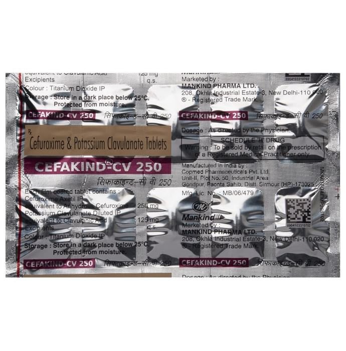 Cefakind-CV 250 Tablet    Cefuroxime 250mg + Clavulanic Acid 125mg