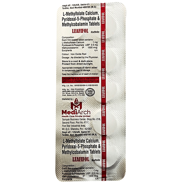 Leafifol Tablet    L-Methyl Folate 1mg + Methylcobalamin 1500mcg + Pyridoxal-5-phosphate 0.5mg