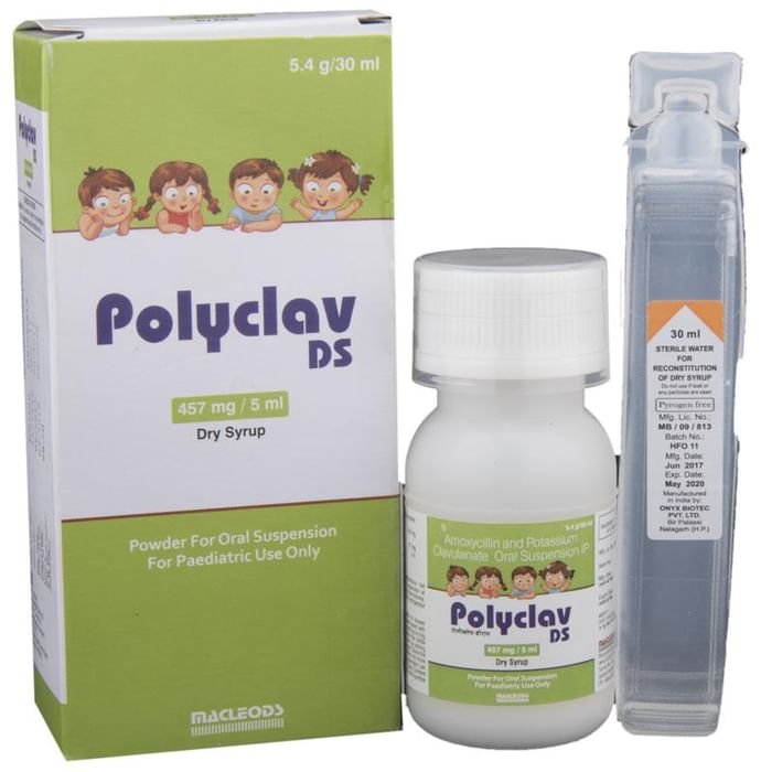 Polyclav-DS Dry Syrup    Amoxycillin 400mg/5ml + Clavulanic Acid 57mg/5ml