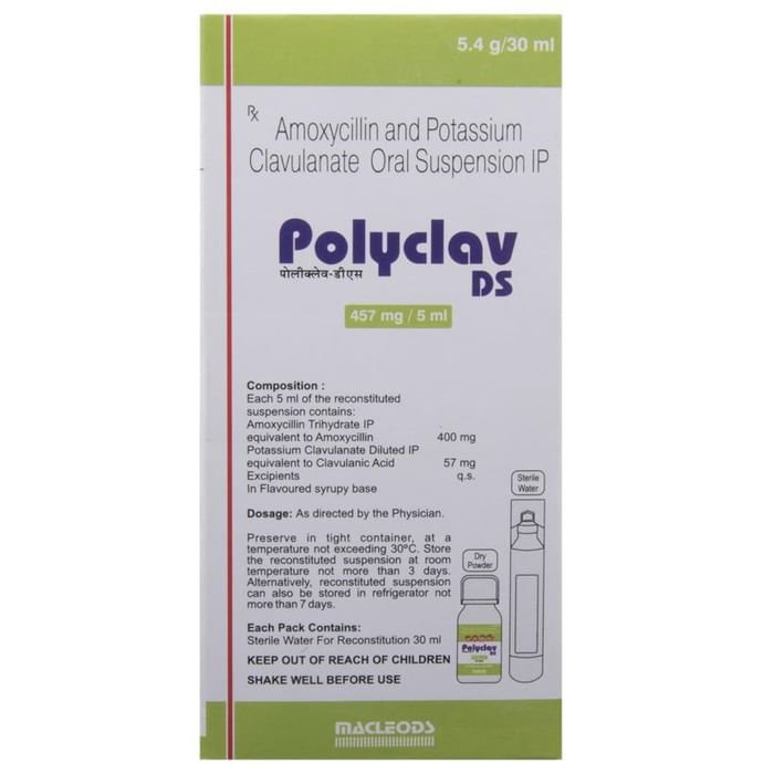 Polyclav-DS Dry Syrup    Amoxycillin 400mg/5ml + Clavulanic Acid 57mg/5ml