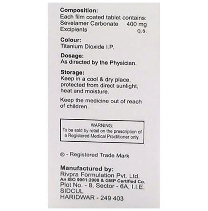 Phoscut 400 Tablet    Sevelamer 400mg