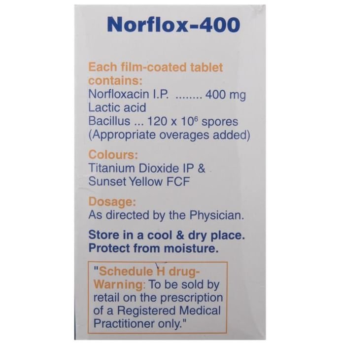 Norflox 400 Tablet    Norfloxacin 400mg + Lactobacillus 120Million spores