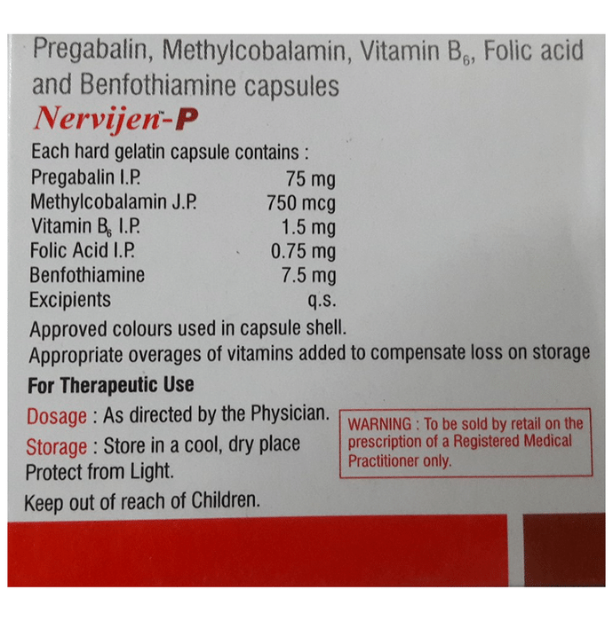 Nervijen-P Capsule    Benfotiamine 7.5mg + Folic Acid 0.75mg + Methylcobalamin 750mcg + Pregabalin 7