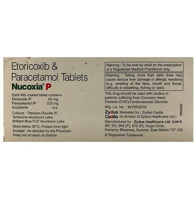 Nucoxia P Tablet    Etoricoxib 60mg + Paracetamol 325mg