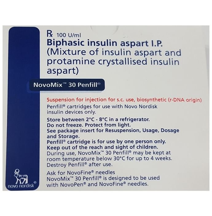 Novomix 30 100IU/ml Penfill    Insulin Aspart 30% + Insulin Aspart Protamine 70%