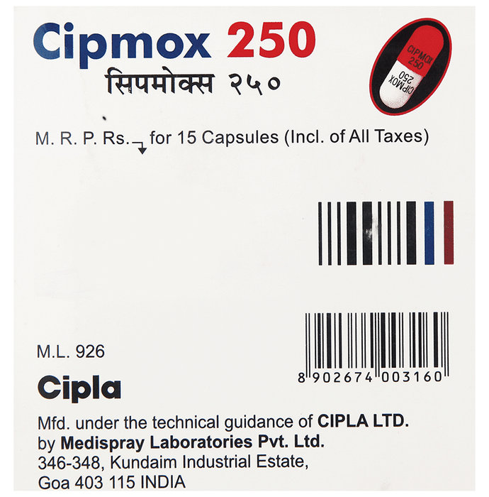 Cipmox 250 Capsule    Amoxycillin 250mg