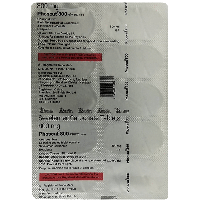 Phoscut 800 Tablet    Sevelamer 800mg