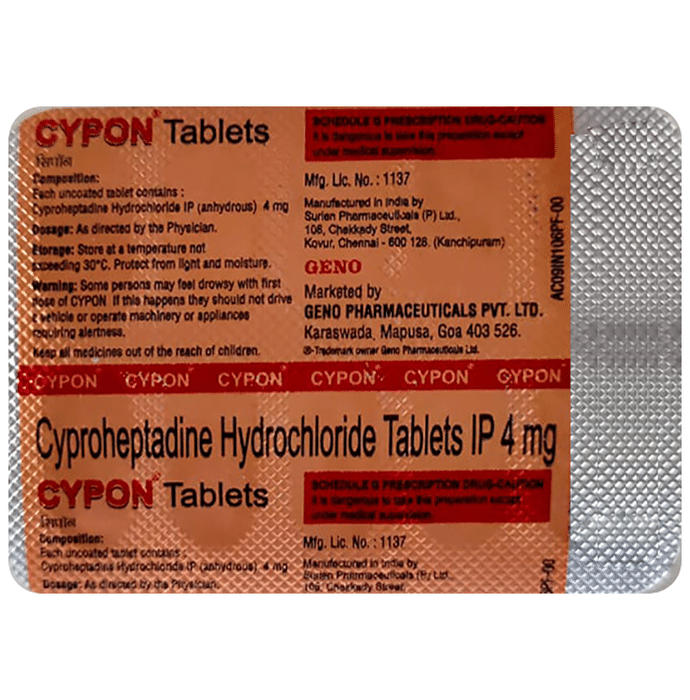 Cypon Tablet    Cyproheptadine 4mg