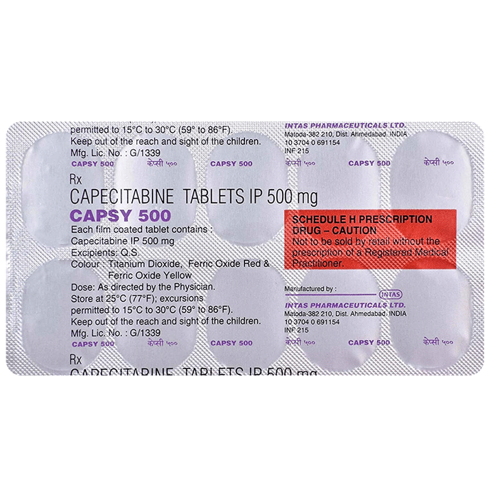 Capsy 500mg Tablet    Capecitabine 500mg