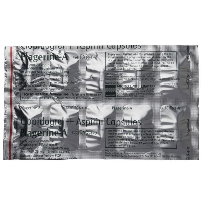 Plagerine-A Capsule    Aspirin 75mg + Clopidogrel 75mg