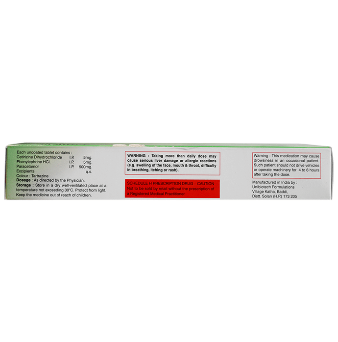 Cozymin+ Tablet    Cetirizine 5mg + Paracetamol 500mg + Phenylephrine 5mg