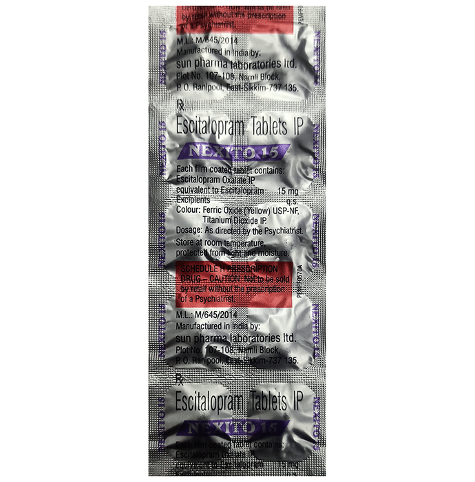Nexito 15mg Tablet    Escitalopram Oxalate 15mg