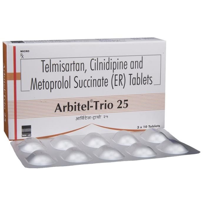 Arbitel-Trio 25 Tablet ER Cilnidipine 10mg + Metoprolol Succinate 25mg + Telmisartan 40mg