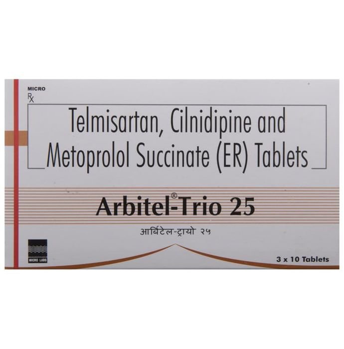 Arbitel-Trio 25 Tablet ER Cilnidipine 10mg + Metoprolol Succinate 25mg + Telmisartan 40mg