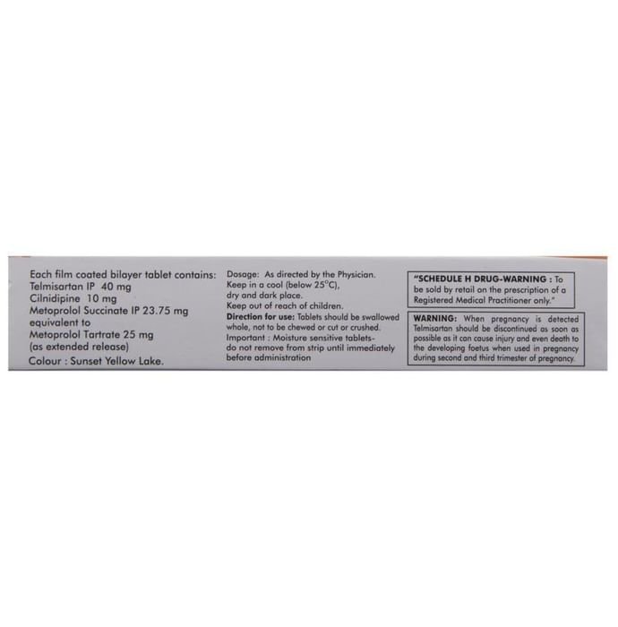 Arbitel-Trio 25 Tablet ER Cilnidipine 10mg + Metoprolol Succinate 25mg + Telmisartan 40mg