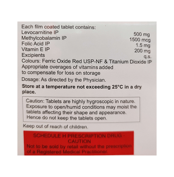 NVM-LC Tablet    Folic Acid 1.5mg + Levo-carnitine 500mg + Methylcobalamin 1500mcg + Vitamin E 200mg