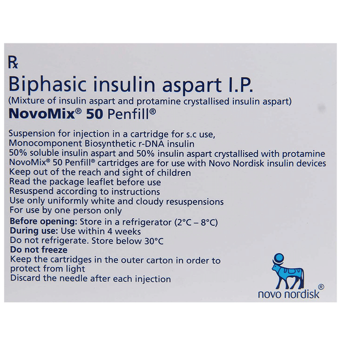 Novomix 50 100IU/ml Penfill    Insulin Aspart 50% + Insulin Aspart Protamine 50%