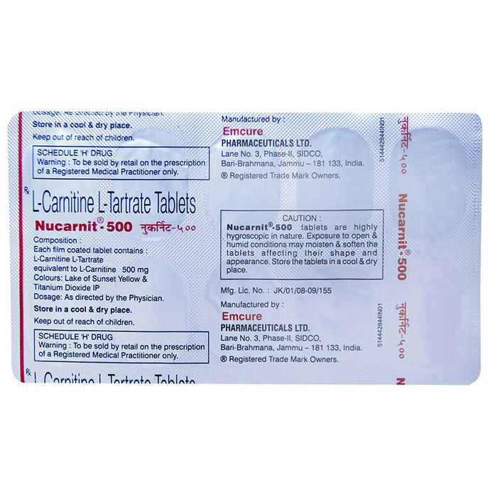 Nucarnit 500 Tablet    Levo-carnitine 500mg