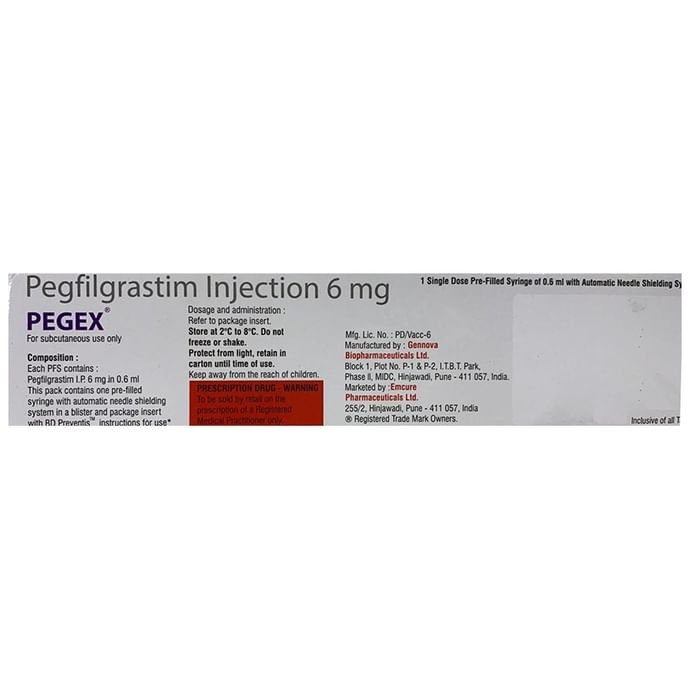 Pegex 6mg Injection    Pegfilgrastim 6mg