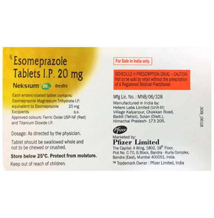 Neksium 20mg Tablet    Esomeprazole 20mg