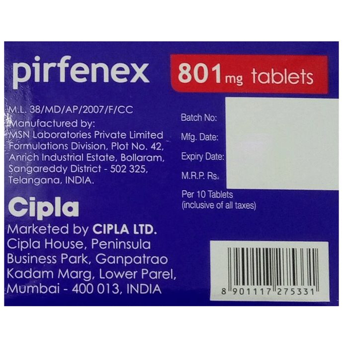 Pirfenex 801mg Tablet    Pirfenidone 801mg