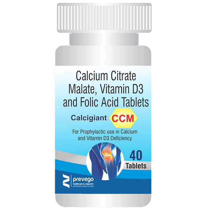 Calcigiant CCM Tablet    Calcium Citrate Malate 250mg + Vitamin D3 100IU + Folic Acid 50mcg