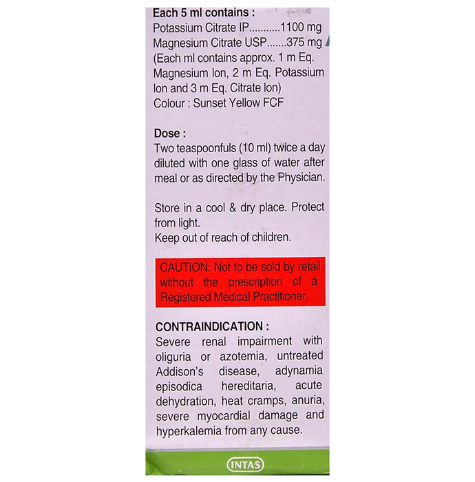 Potrate-M Oral Solution    Magnesium Citrate 375mg/5ml + Potassium Citrate 1100mg/5ml