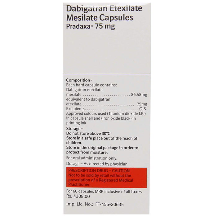 Pradaxa 75mg Capsule    Dabigatran Etexilate 75mg