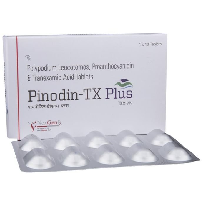 Pinodin-TX Plus Tablet    Proanthocyanidin 75mg + Polypodium leucotomos extract 240mg + Tranexamic A